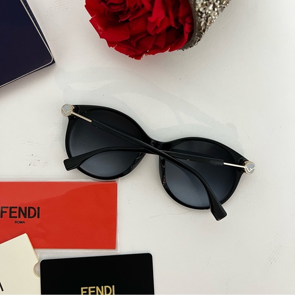 Authentic Fendi 56mm Round Sunglasses - Black W/ Grey Blue Shades - New W/ Case